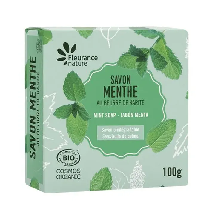 Savon menthe au beurre de karit&eacute; bio Fleurance nature - pain de 100g