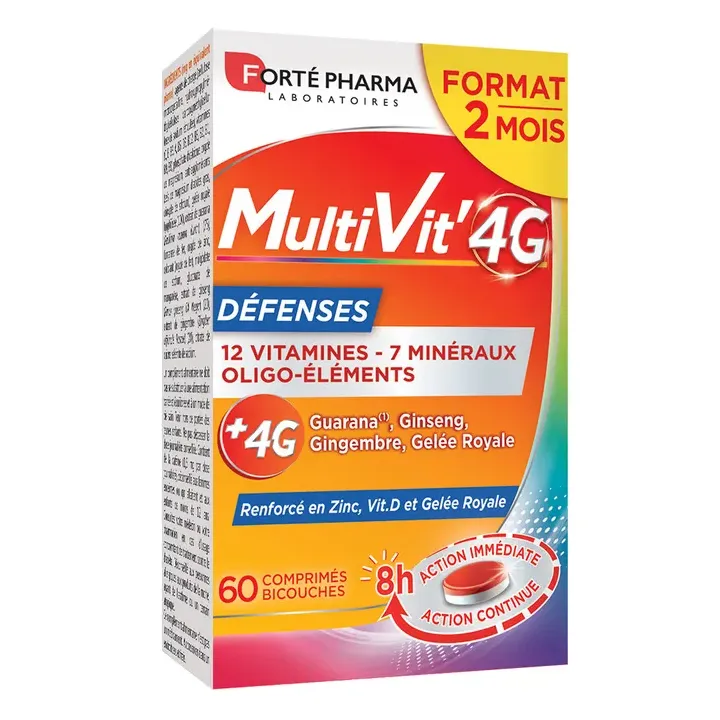 MultiVit' 4G D&eacute;fenses Fort&eacute; Pharma - boite de 60 comprim&eacute;s bicouches