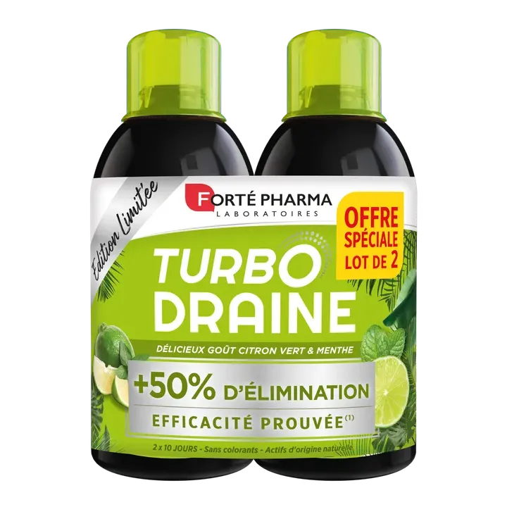 Turbo Draine go&ucirc;t citron vert et menthe Fort&eacute; Pharma - lot de 2 bouteilles de 500ml offre sp&eacute;ciale