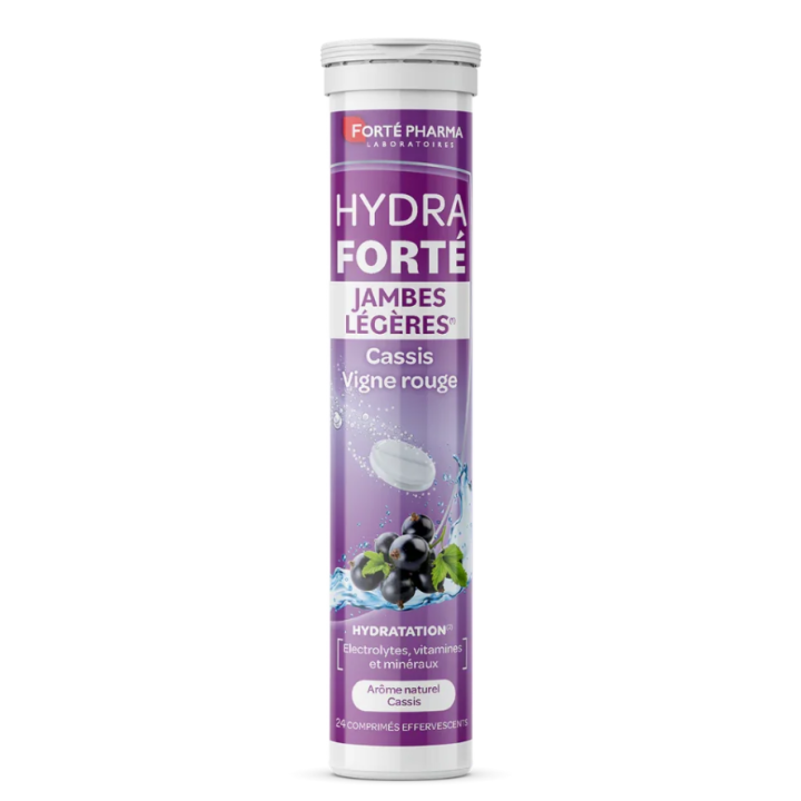 Hydra Fort&eacute; jambes l&eacute;g&egrave;res booster d'hydratation ar&ocirc;me naturel cassis Fort&eacute; Pharma - 24 comprim&eacute;s effervescents