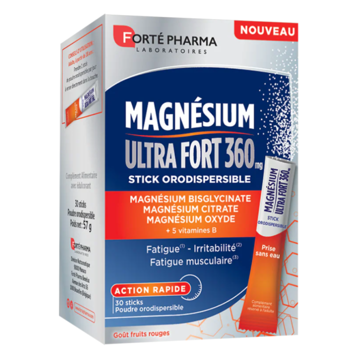 Magn&eacute;sium ultra fort 360mg Fort&eacute; Pharma - boite de 30 sticks 
