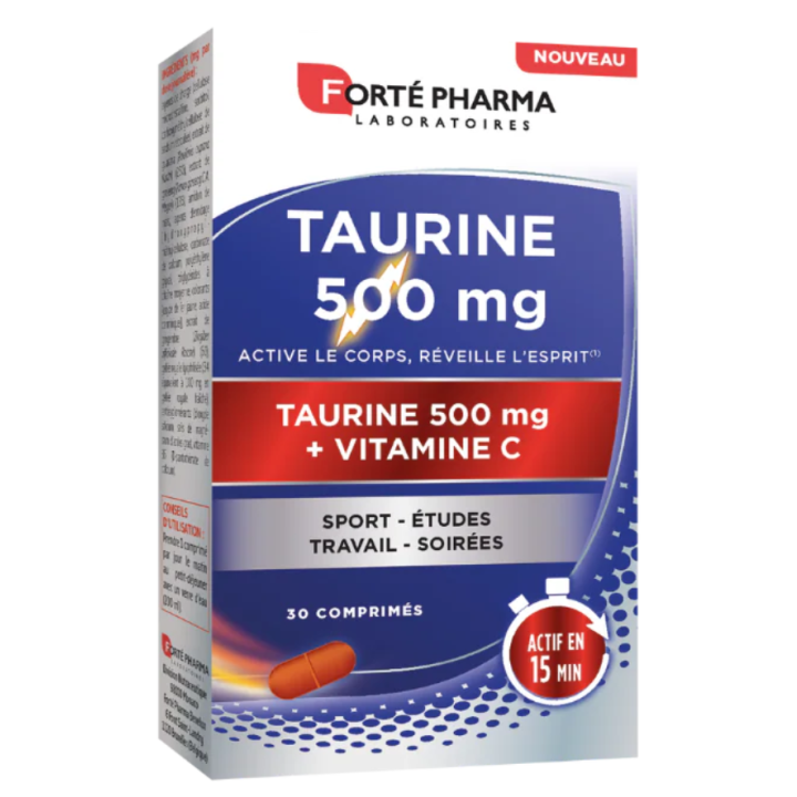 Taurine 500mg + vitamine C Fort&eacute; Pharma - boite de 30 comprim&eacute;s 