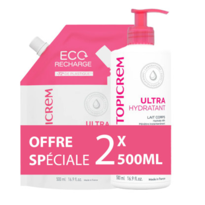 Lait corps ultra-hydratant Topicrem - offre sp&eacute;ciale 2x500ml