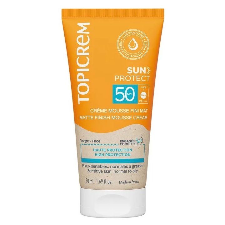 Sun Protect cr&egrave;me mousse fini mat SPF50 Topicrem - tube de 50ml