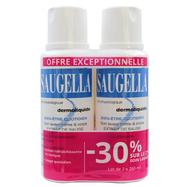 Dermoliquide &eacute;mulsion lavante douce Saugella - 2 flacons de 250 ml