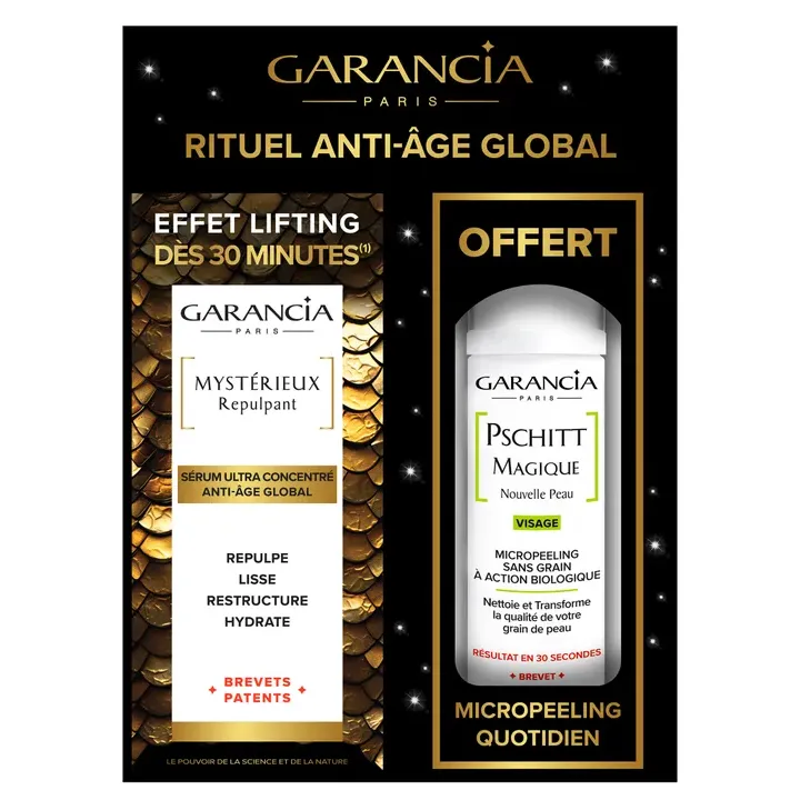 Rituel anti-&acirc;ge global Myst&eacute;rieux Repulpant + Pschitt magique visage offert Garancia - 2 flacons-pompe de 30ml