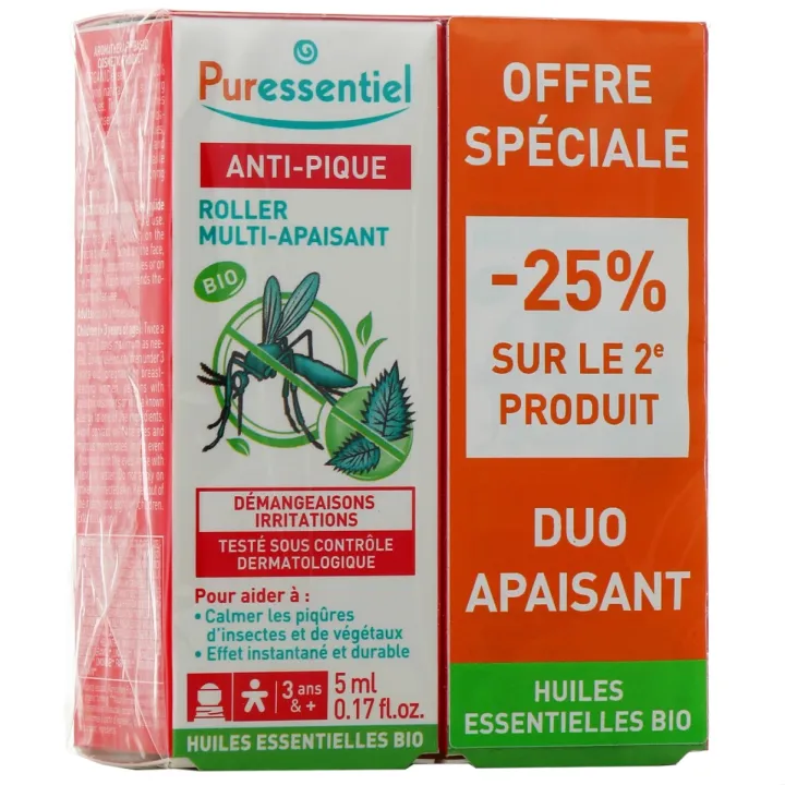 Anti-pique roller multi-apaisant Puressentiel - lot de 2 roll-on offre sp&eacute;ciale