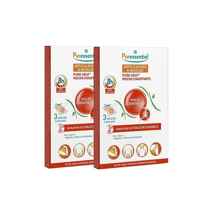 Patch chauffant articulations et muscles Puressentiel - lot de 2 boites de 3 patchs (offre sp&eacute;ciale -50% sur la 2&egrave;me boite)