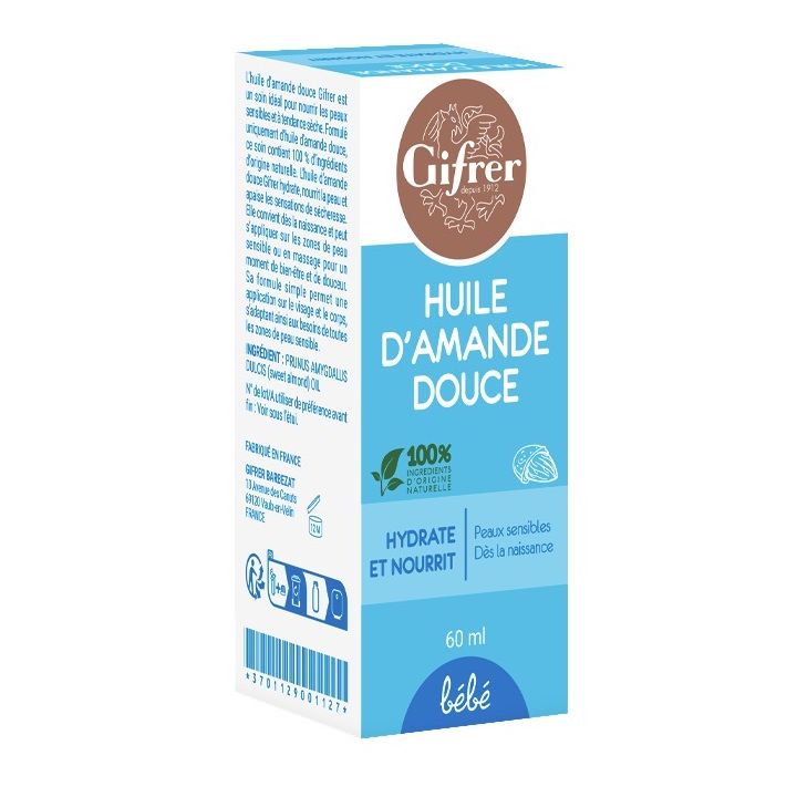 Huile d'amande douce b&eacute;b&eacute; Gifrer - flacon de 60ml