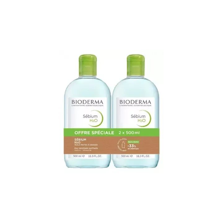S&eacute;bium H2O Eau micellairebpurifiante Bioderma - 2 flacons de 500ml
