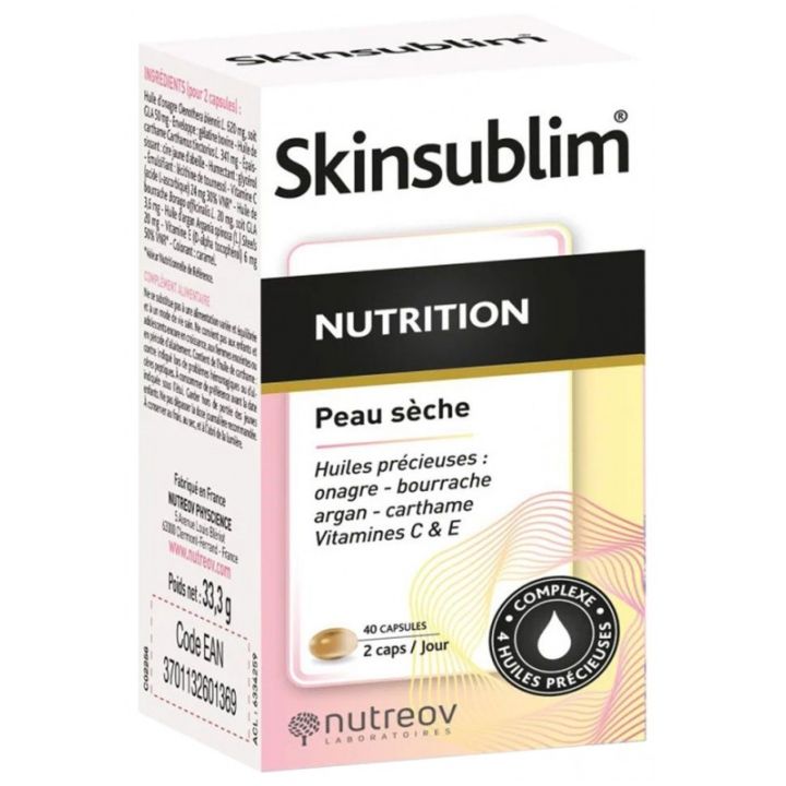 Skinsublim Nutrition peau s&egrave;che Nutreov - pot de 40 capsules