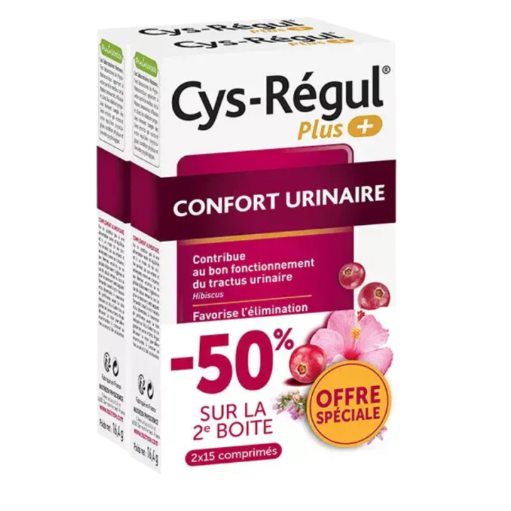 Cys-r&eacute;gul + confort urinaire Nutreov - 2 bo&icirc;tes de 15 comprim&eacute;s 