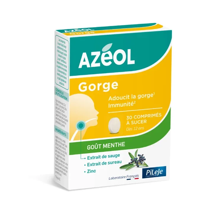 Az&eacute;ol Gorge go&ucirc;t menthe Pileje - bo&icirc;te de 30 comprim&eacute;s &agrave; sucer