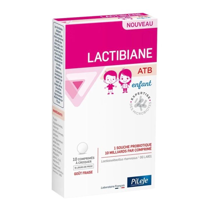 Lactibiane ATB enfant go&ucirc;t fraise Pileje - bo&icirc;te de 10 comprim&eacute;s &agrave; croquer
