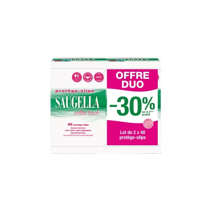 Prot&egrave;ge-slips Cotton touch Saugella - lot de 2 boites de 40 prot&egrave;ges-slips offre sp&eacute;ciale