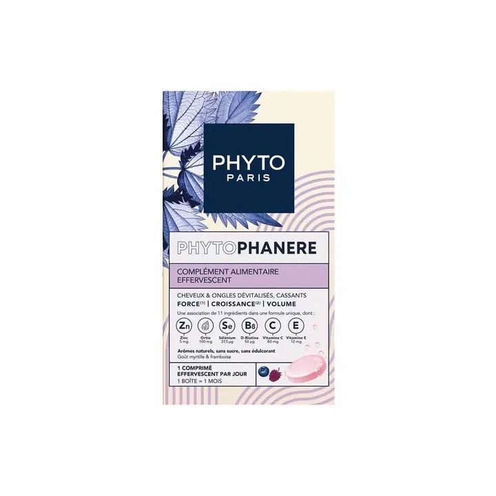 Phytophan&egrave;re Force, croissance, volume Cheveux et ongles Phyto - boite de 30 comprim&eacute;s effervescents