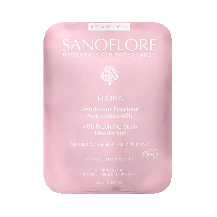 D&eacute;odorant Flora fra&icirc;cheur anti-traces 48h bio Sanoflore - recharge de 50ml