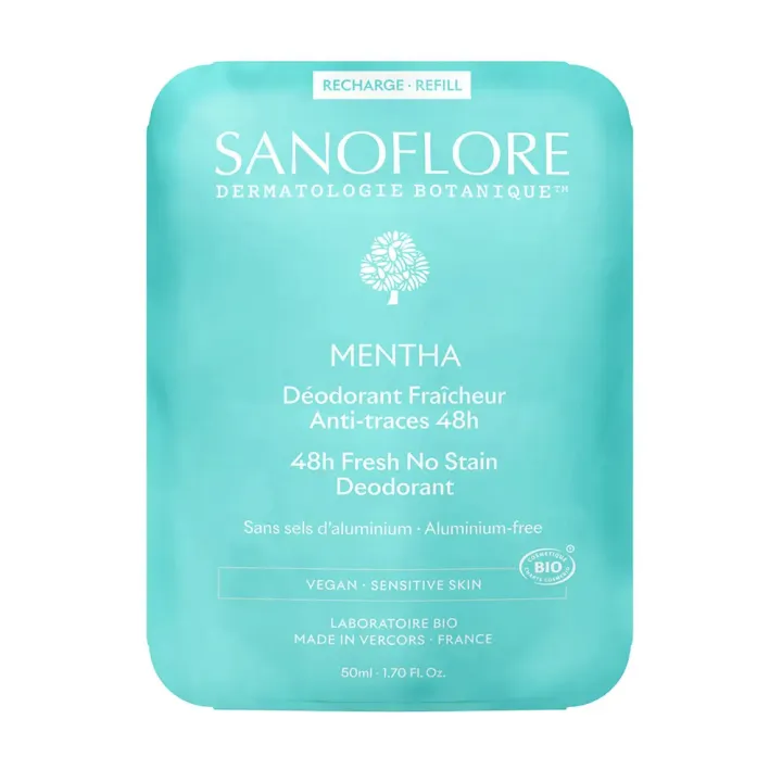 D&eacute;odorant Mentha fra&icirc;cheur anti-traces 48h bio Sanoflore - recharge de 50ml