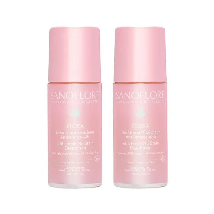 Flora d&eacute;odorant efficacit&eacute; 48h bio Sanoflore - lot de 2 roll-on de 50 ml