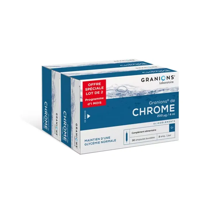 Chrome 200&micro;g Granions - offre sp&eacute;ciale lot de 2 bo&icirc;te de 30 ampoules de 60 comprim&eacute;s