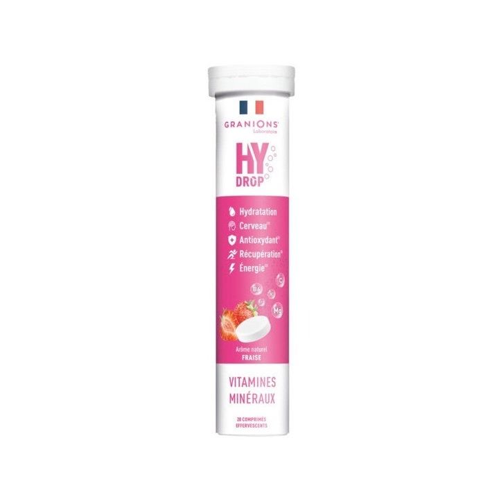 Hydrop solution d'hydratation ar&ocirc;me fraise Granions - tube de 20 comprim&eacute;s effervescents 