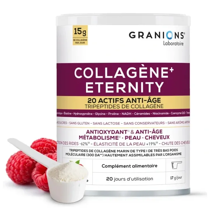 Collag&egrave;ne+ Eternity anti-&acirc;ge go&ucirc;t framboise Granions - Pot de 343g