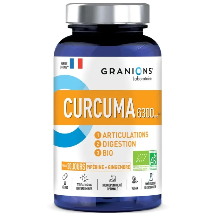 Curcuma 6300g bio Granions - pot de 60 g&eacute;lules