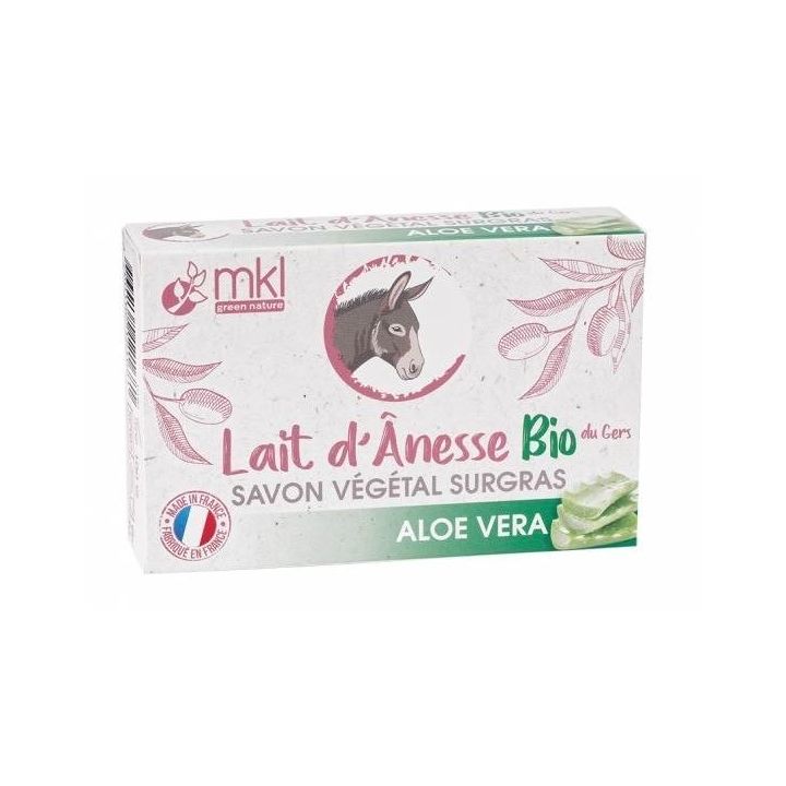 Savon v&eacute;g&eacute;tal surgras au lait d'&acirc;nesse bio Aloe vera MKL Green Nature - pain de 100g
