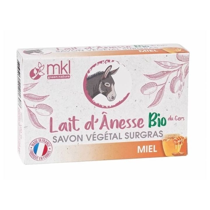 Savon v&eacute;g&eacute;tal surgras au lait d'&acirc;nesse bio Miel MKL Green Nature - pain de 100g