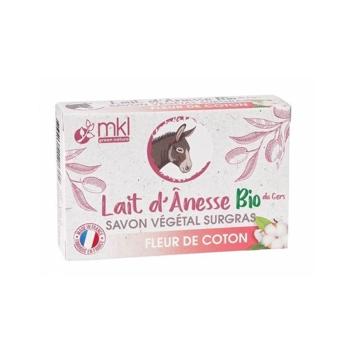 Savon v&eacute;g&eacute;tal surgras au lait d'&acirc;nesse bio Fleur de coton MKL Green Nature - pain de 100g