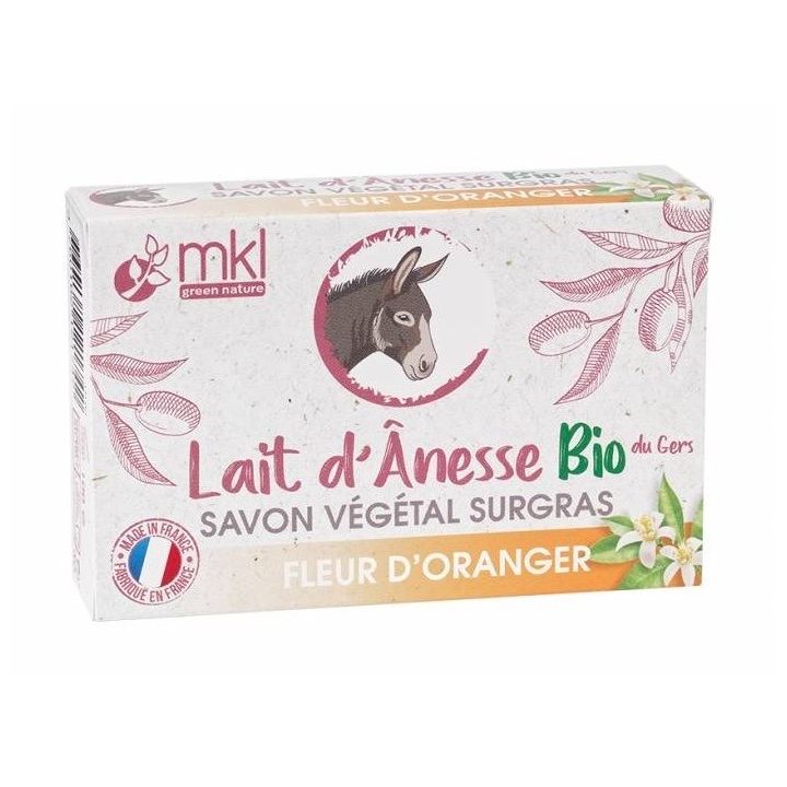 Savon v&eacute;g&eacute;tal surgras au lait d'&acirc;nesse bio Fleur d'oranger MKL Green Nature - pain de 100g