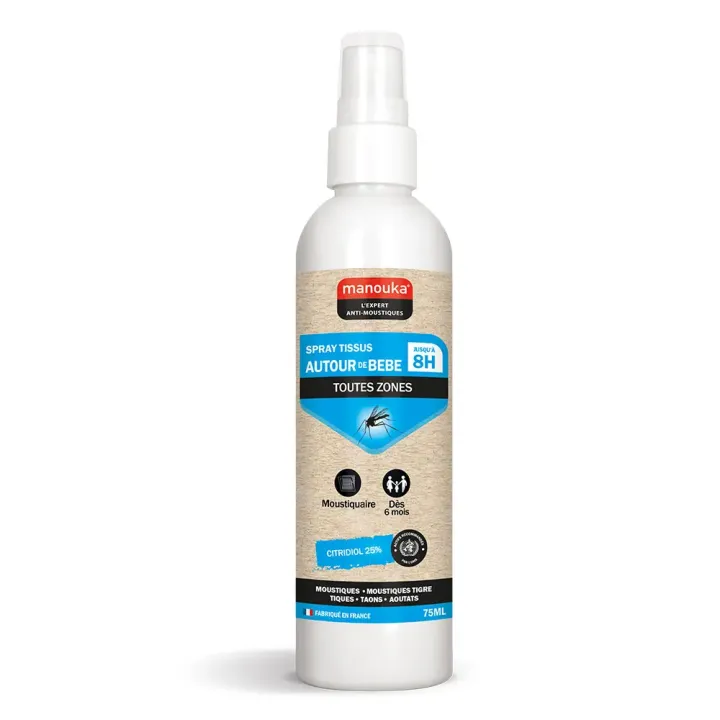 Spray tissus anti-moustique moustiquaire autour de b&eacute;b&eacute; Manouka - spray de 75ml