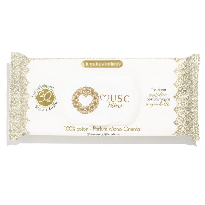 Lingettes intimes naturelles parfum mono&iuml; oriental Musc Intime - paquet de 30 lingettes