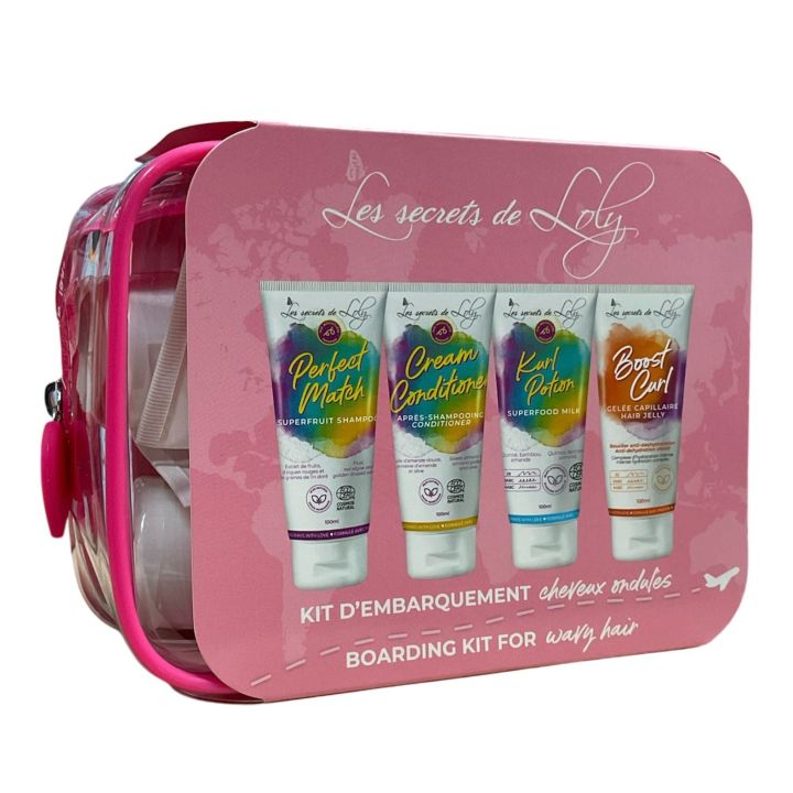 Trousse de voyage cheveux ondul&eacute;s Les secrets de Loly - trousse de 4 produits