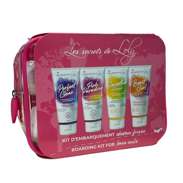 Trousse de voyage cheveux fris&eacute;s Les Secrets de Loly - trousse de 4 produits