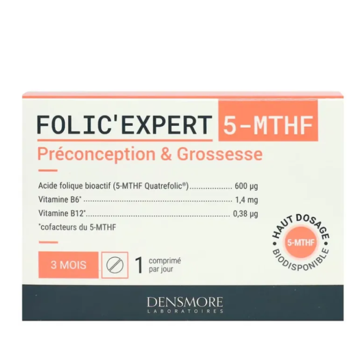 Folic'expert 5-MTHF pr&eacute;conception & grossesse Densmore - bo&icirc;te de 90 comprim&eacute;s 