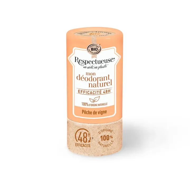 Mon d&eacute;odorant naturel p&ecirc;che de vigne Respectueuse - roll-on de 50g