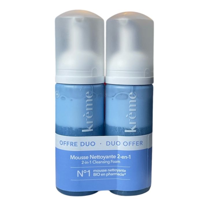 Mousse nettoyante 2-en-1 Kr&egrave;me - lot de 2 flacons-pompe de 150ml