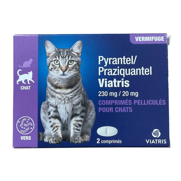 Pyrantel Praziquantel Vermifuge chat Viatris - boite de 2 comprim&eacute;s