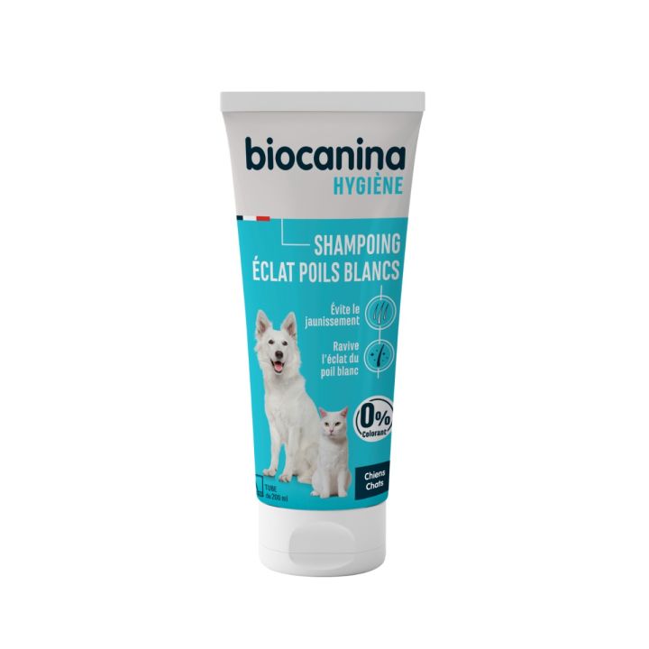 Shampoing &eacute;clat poils blancs chien et chat Biocanina - tube de 200 ml