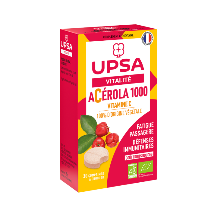 Ac&eacute;rola 1000 bio UPSA - bo&icirc;te de 30 comprim&eacute;s &agrave; croquer
