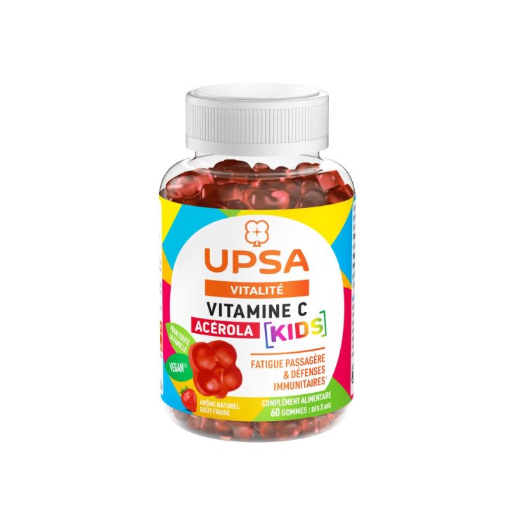 Vitamine C ac&eacute;rola kids go&ucirc;t fraise Upsa - pot de 60 gommes