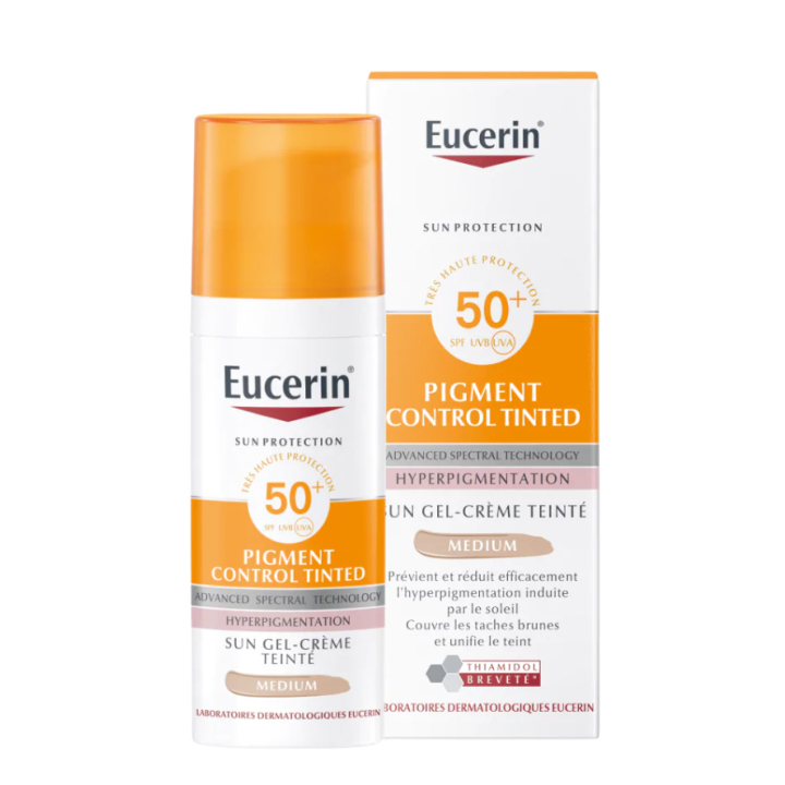 Sun Pigment Control Gel-cr&egrave;me teint&eacute; m&eacute;dium SPF 50+ Eucerin - flacon-pompe de 50ml
