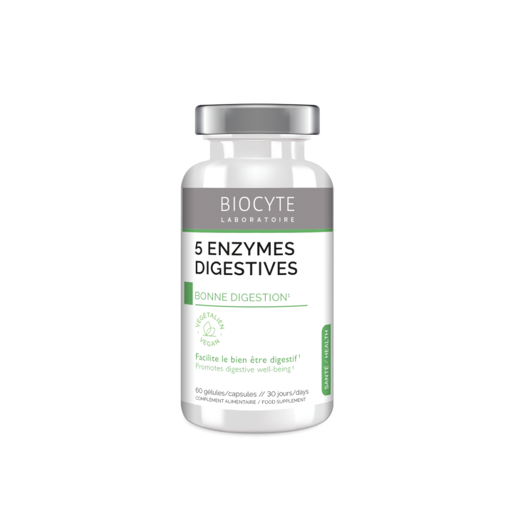 5 enzymes digestives Biocyte - 60 g&eacute;lules micro-encapsul&eacute;s