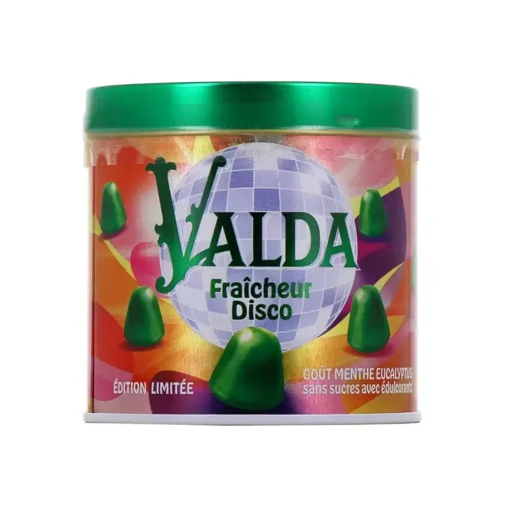 Gommes Fra&icirc;cheur disco &eacute;dition limit&eacute;e menthe eucalyptus sans sucre Valda - pot de 160g