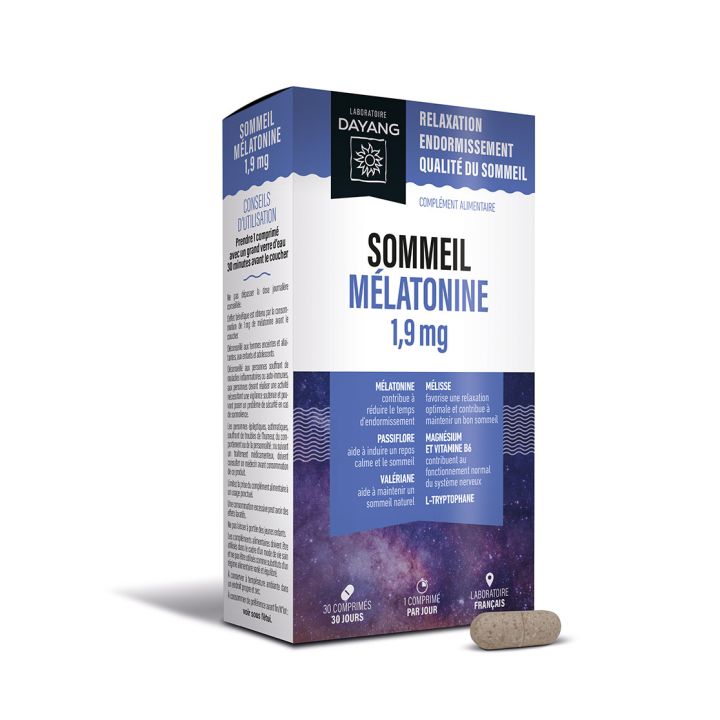 Sommeil m&eacute;latonine 1,9 mg Dayang - bo&icirc;te de 30 comprim&eacute;s