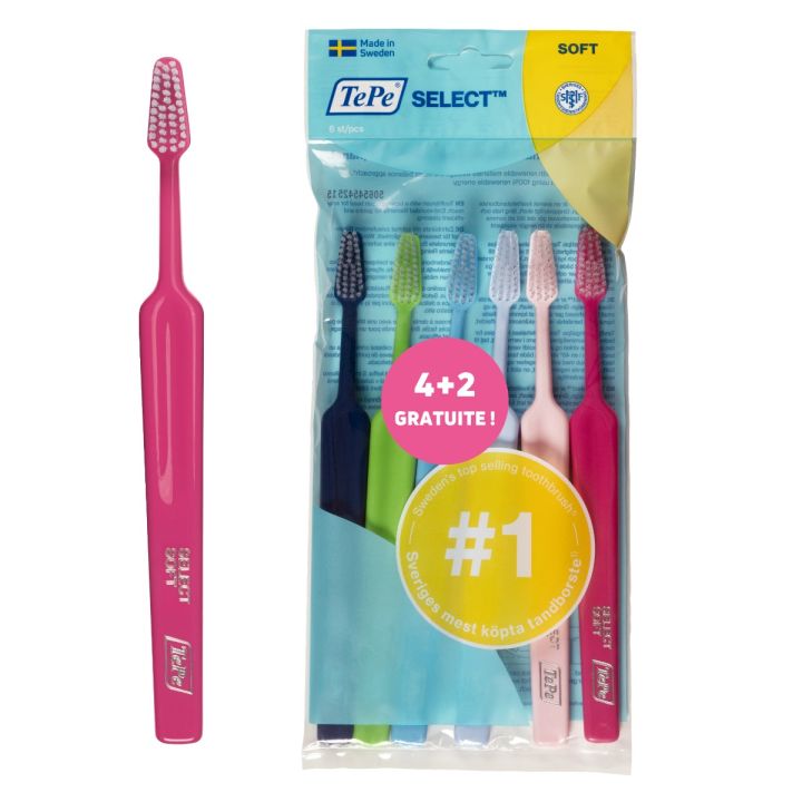 Pack brosses &agrave; dents souples Select TePe - lot de 6 brosses &agrave; dents