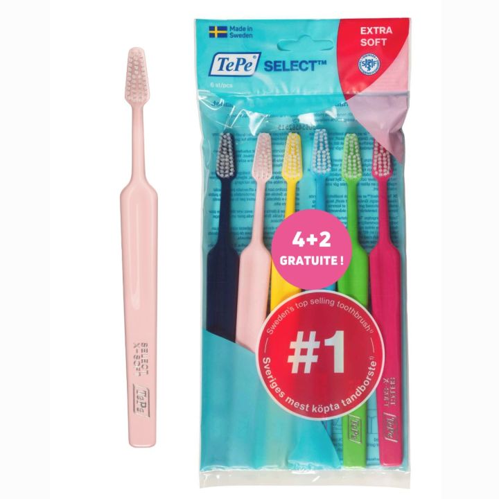 Pack brosses &agrave; dents extra-soft Select TePe - lot de 6 brosses &agrave; dents