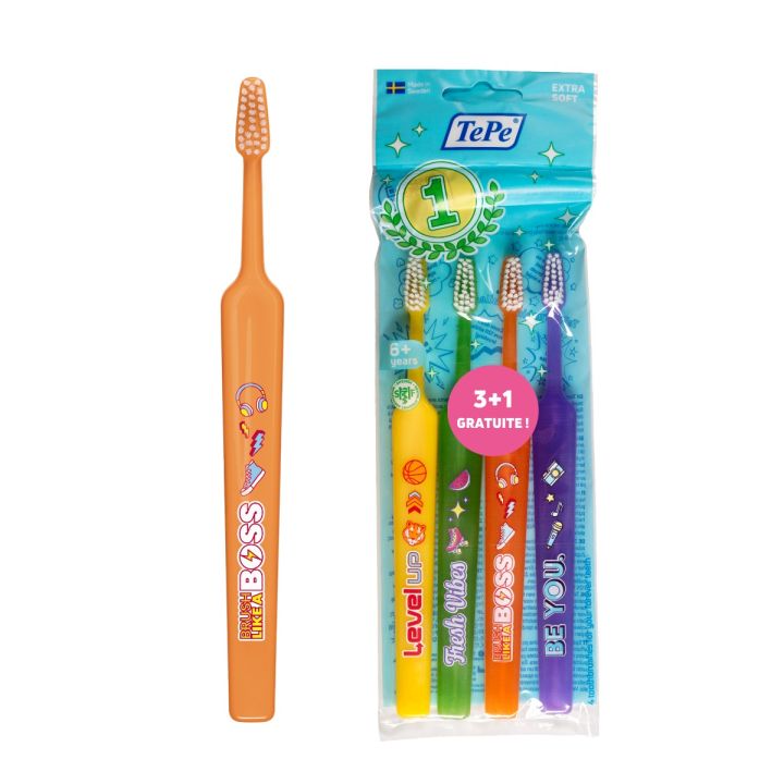 Brosses &agrave; dents kids extra-souples TePe - lot de 4 brosses &agrave; dents