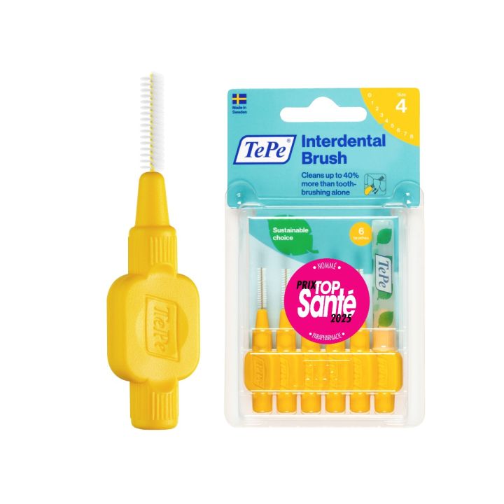 Brossettes interdentaires originales jaune taille 4 (0.7 mm) TePe - 6 brossettes